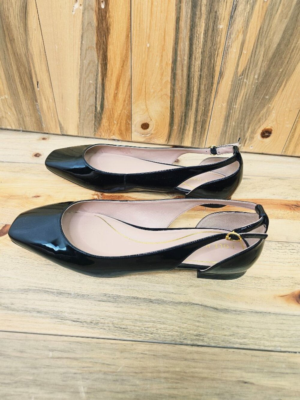 Cole Haan Bria Square Toe Cutout Ballet Flat in Black Patent Slingback Size 11 - Picture 7 of 8